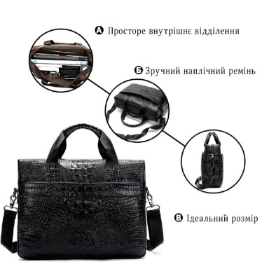 Сумка для ноутбука с тиснением под рептилию Vintage 14718 Черная