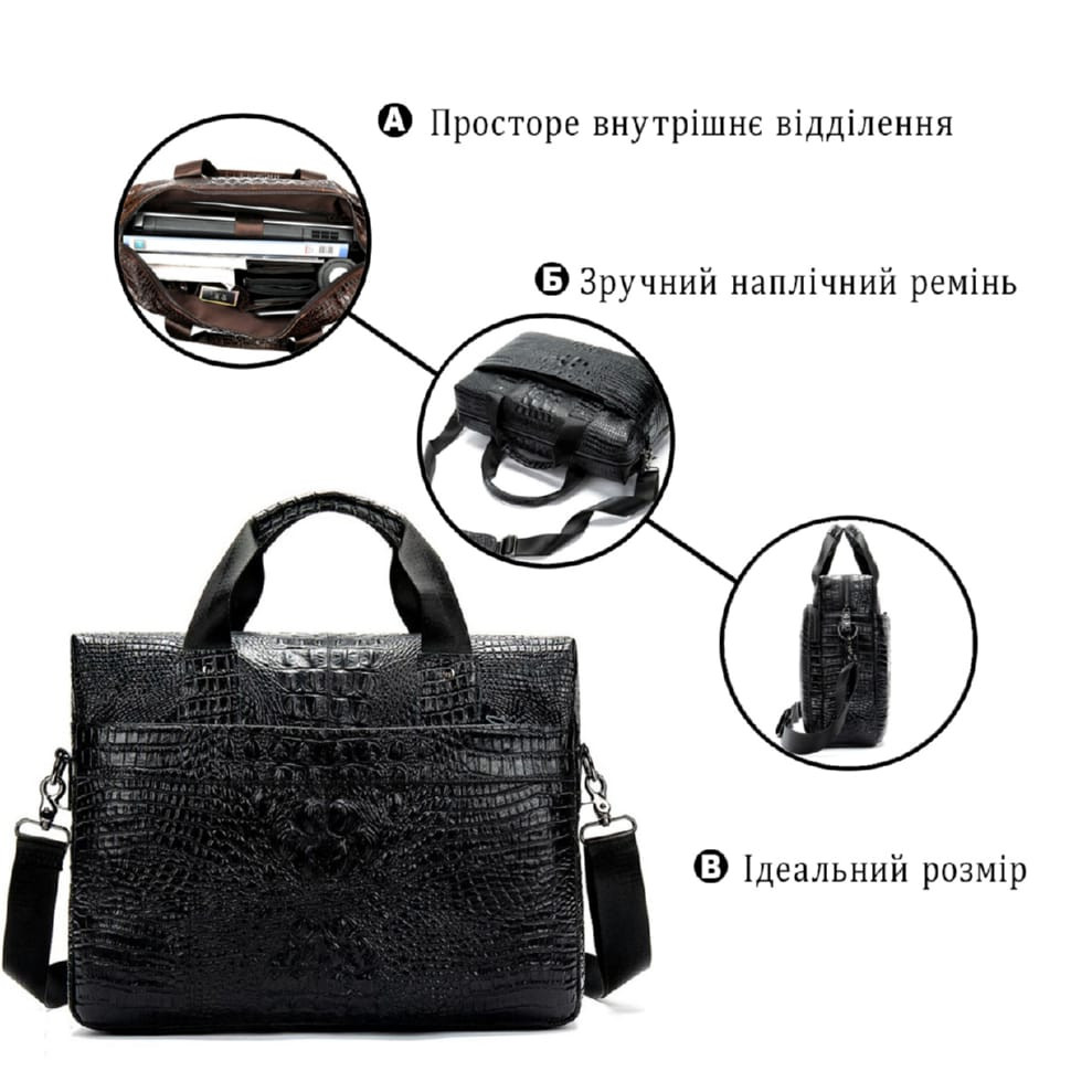 Сумка для ноутбука з тисненням під рептилію Vintage 14718 Чорна