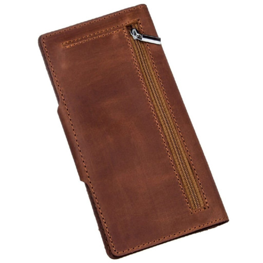Гаманець чоловічий вертикальний з вінтажній шкіри на кнопках SHVIGEL 16181 Коричневий