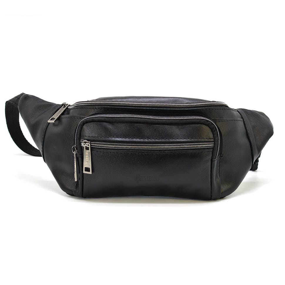 Бананка кожаная, сумка напоясная черная большая TARWA GA-7219-3md