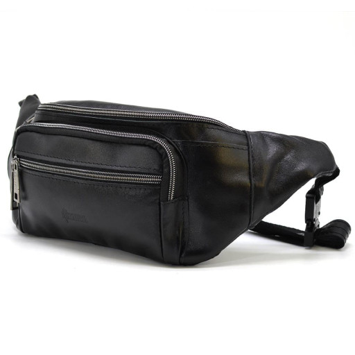 Бананка шкіряна, сумка напоясна чорна велика TARWA GA-7219-3md