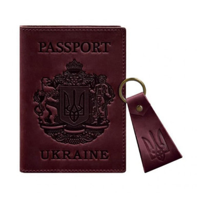 Gift set of leather accessories with Ukrainian symbols burgundy