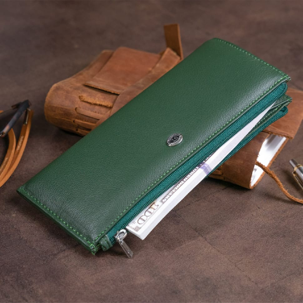 Горизонтальный тонкий кошелек из кожи унисекс ST Leather 19328 Зеленый