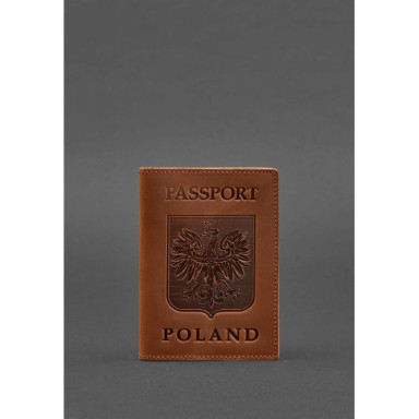 Leather passport cover with Polish coat of arms light brown Crazy Horse