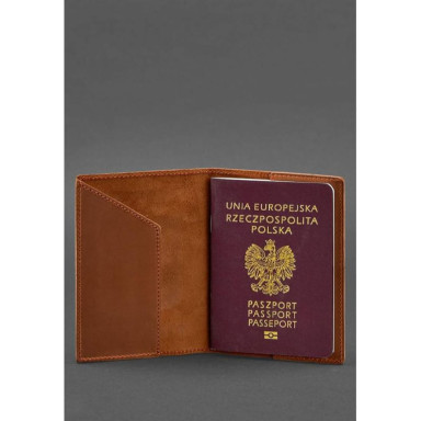 Leather passport cover with Polish coat of arms light brown Crazy Horse