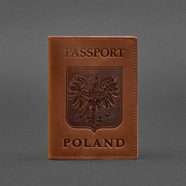 Leather passport cover with Polish coat of arms light brown Crazy Horse