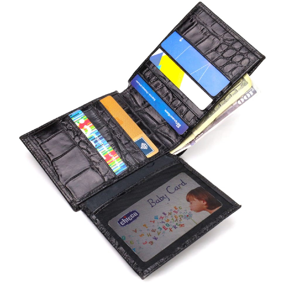 Чоловічий портмоне з натуральної шкіри з тисненням під крокодила CANPELLINI 21866 Чорний