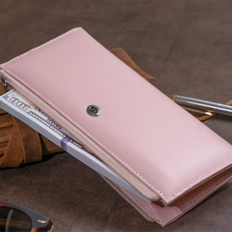Горизонтальный тонкий кошелек из кожи женский ST Leather 19325 Розовый