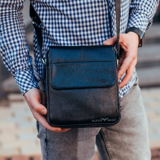 Сумка через плече чоловіча шкіряна Tiding Bag A25-0A чорна