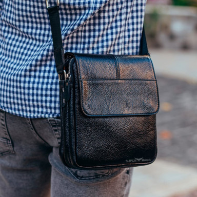 Сумка через плечо мужская кожаная Tiding Bag A25-0A черная