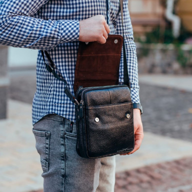 Сумка через плечо мужская кожаная Tiding Bag A25-0A черная