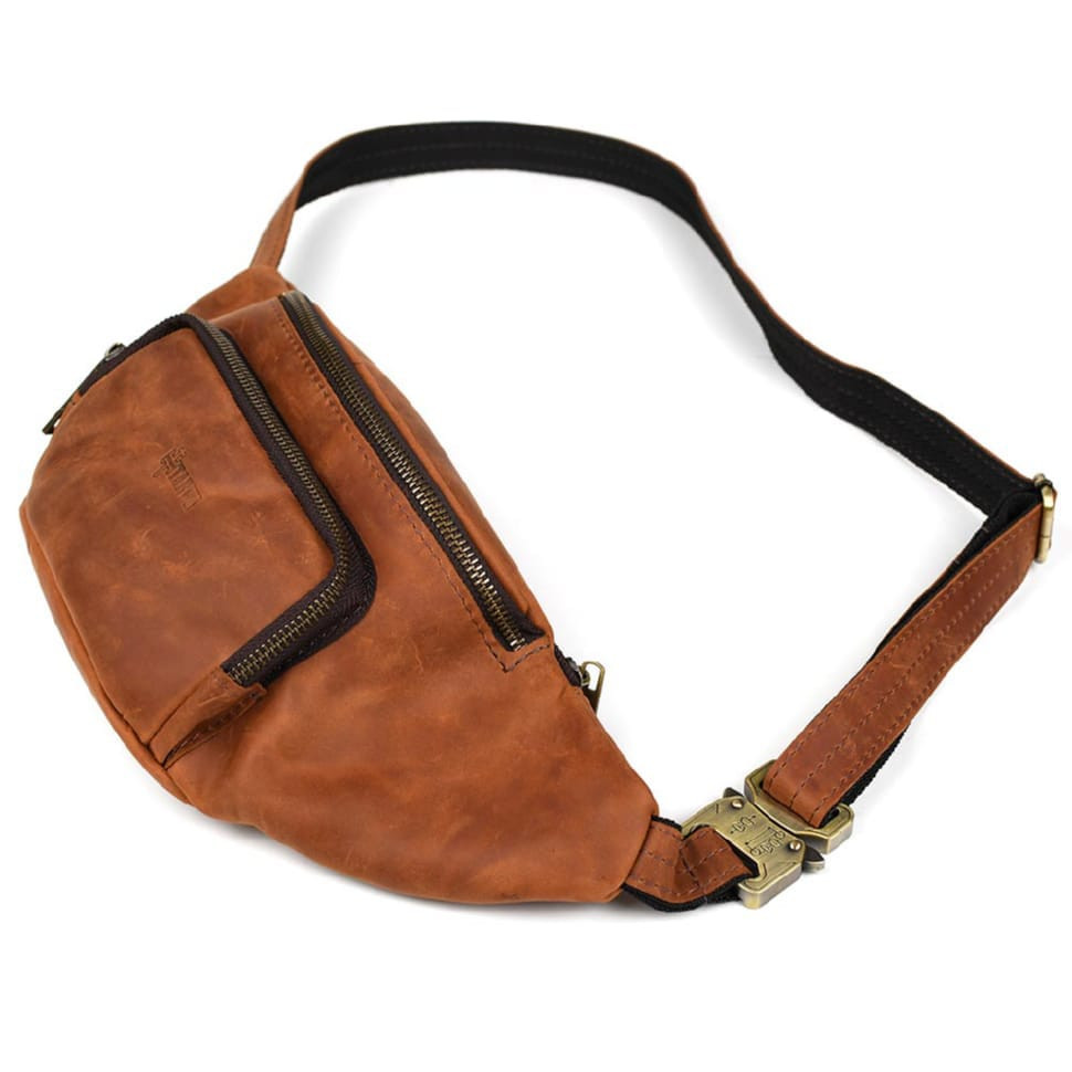 Стильна сумка на пояс бренду TARWA RB-3079-4lx у коньячному crazy horse