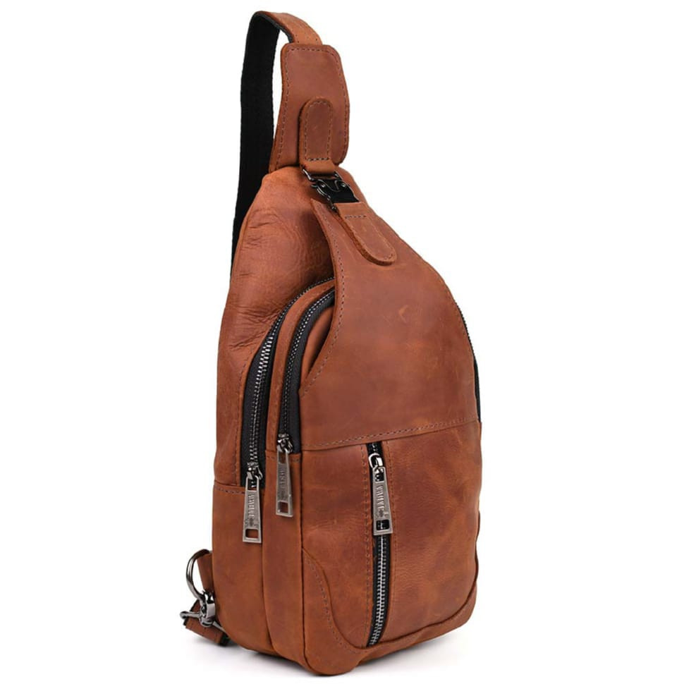Чоловічий рюкзак слінг із кінської шкіри TARWA RB-4004-3md коньячний