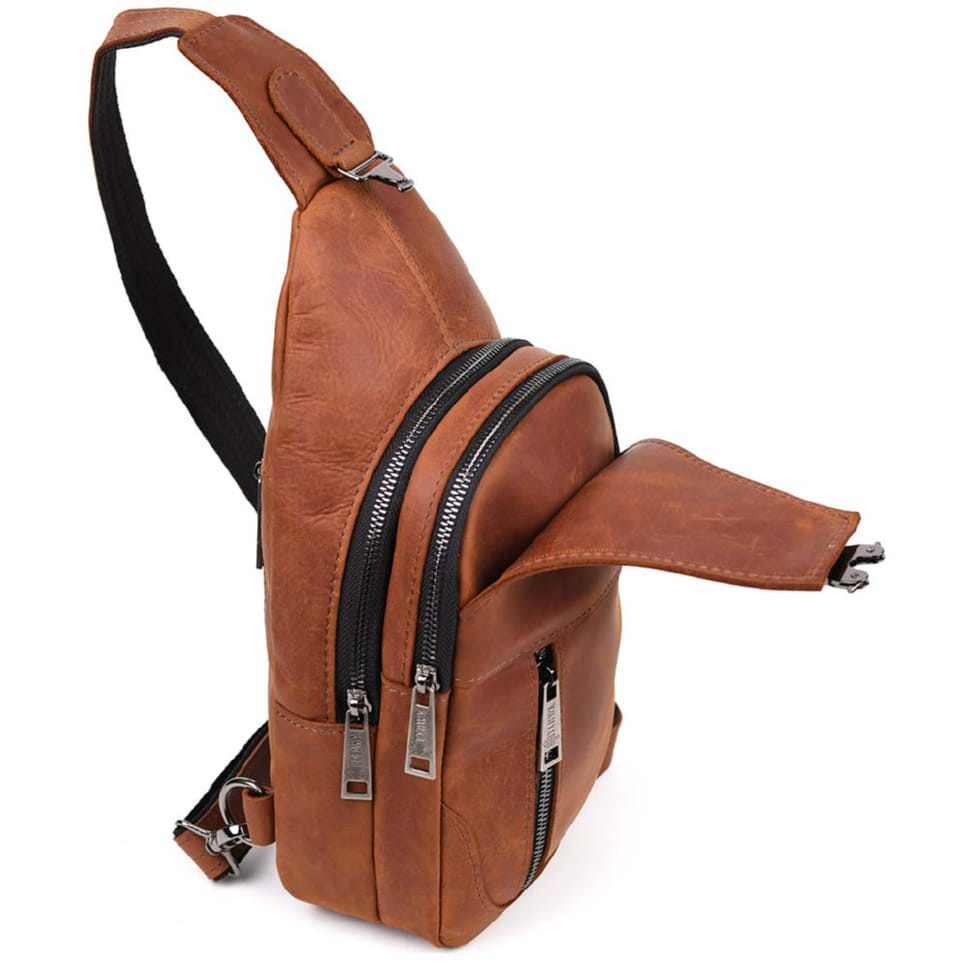 Чоловічий рюкзак слінг із кінської шкіри TARWA RB-4004-3md коньячний