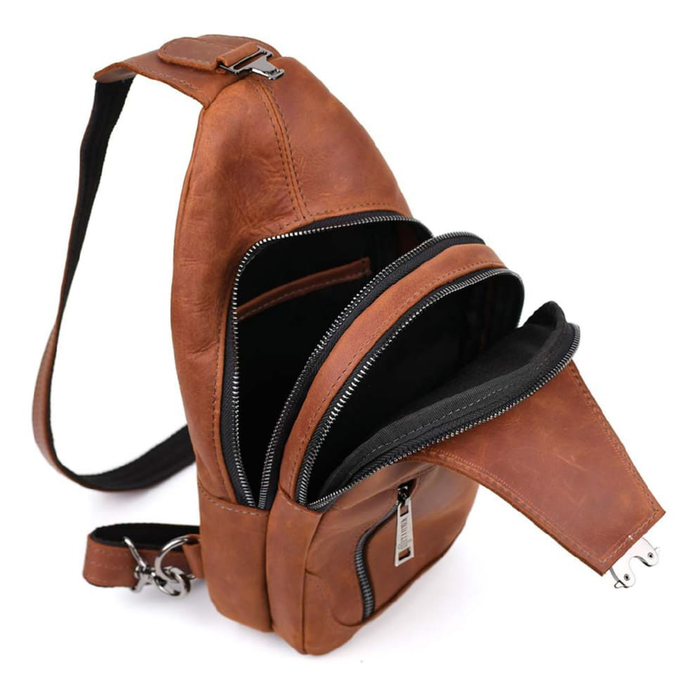 Чоловічий рюкзак слінг із кінської шкіри TARWA RB-4004-3md коньячний