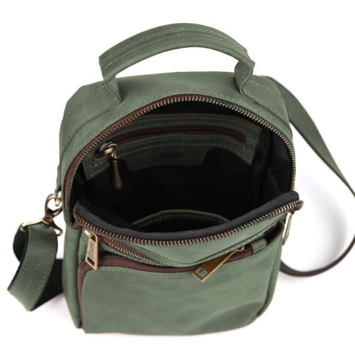 Сумка через плече з ручкою вертикальна TARWA RE-0120-4lx зелена крейзі