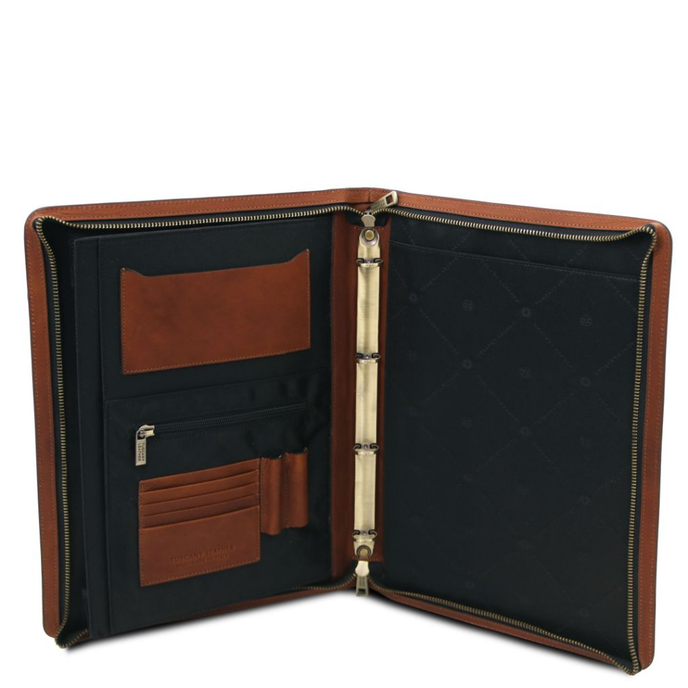 Cesare Leather document case with handle and ring binder