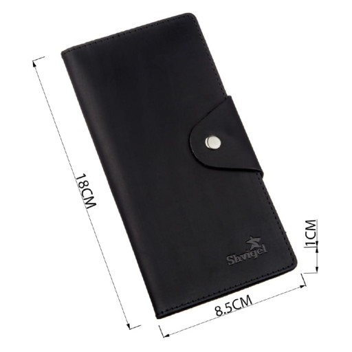 Гаманець чоловічий вертикальний з вінтажній шкіри на кнопках SHVIGEL 16182 Чорний
