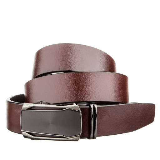 Ремінь з натуральної шкіри зі шкіряною вставкою у пряжці Vintage 20216 Коричневий