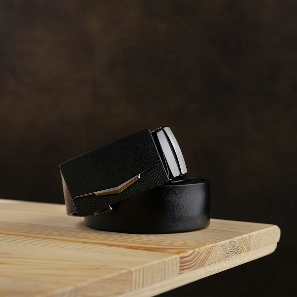 Ремінь чоловічий з матовою зернистою вставкою на пряжці Vintage 20333 Чорний