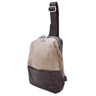 Sling backpack on one shoulder made of leather and canvas TARWA GCs-1905-3md