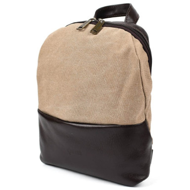Sling backpack on one shoulder made of leather and canvas TARWA GCs-1905-3md