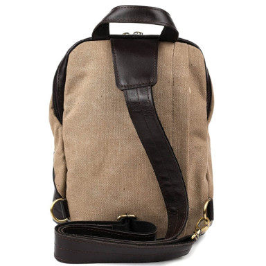 Sling backpack on one shoulder made of leather and canvas TARWA GCs-1905-3md