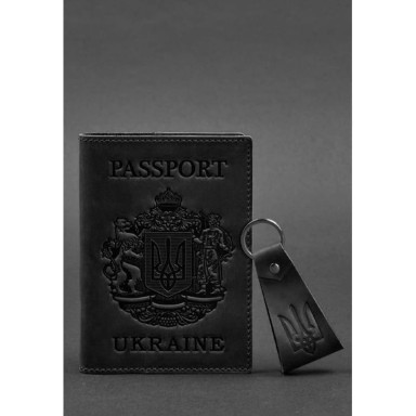 Gift set of leather accessories with Ukrainian symbols black