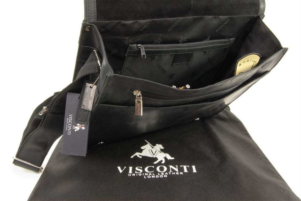 Large shoulder bag for laptop 15-16 inches Visconti Harvard 16054 oil black