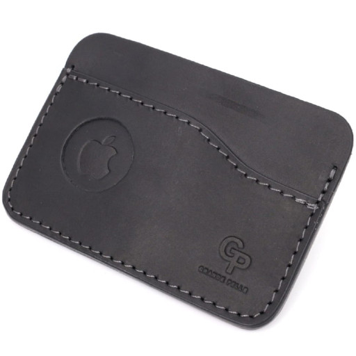 Горизонтальний картхолдер з утримувачем для Apple AirTag з натуральної шкіри GRANDE PELLE 11611 Чорний