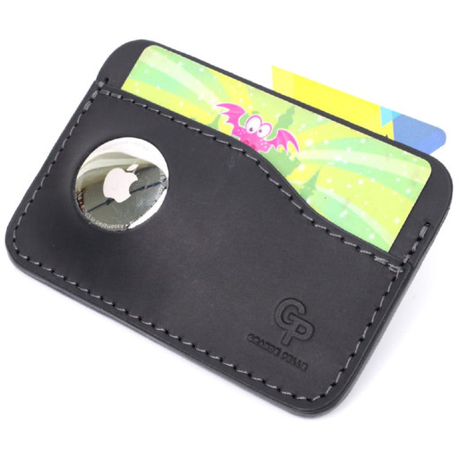 Горизонтальний картхолдер з утримувачем для Apple AirTag з натуральної шкіри GRANDE PELLE 11611 Чорний