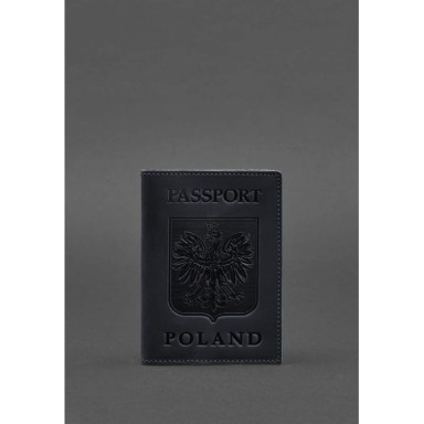 Leather passport cover with Polish coat of arms dark blue Crazy Horse