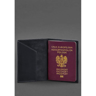 Leather passport cover with Polish coat of arms dark blue Crazy Horse