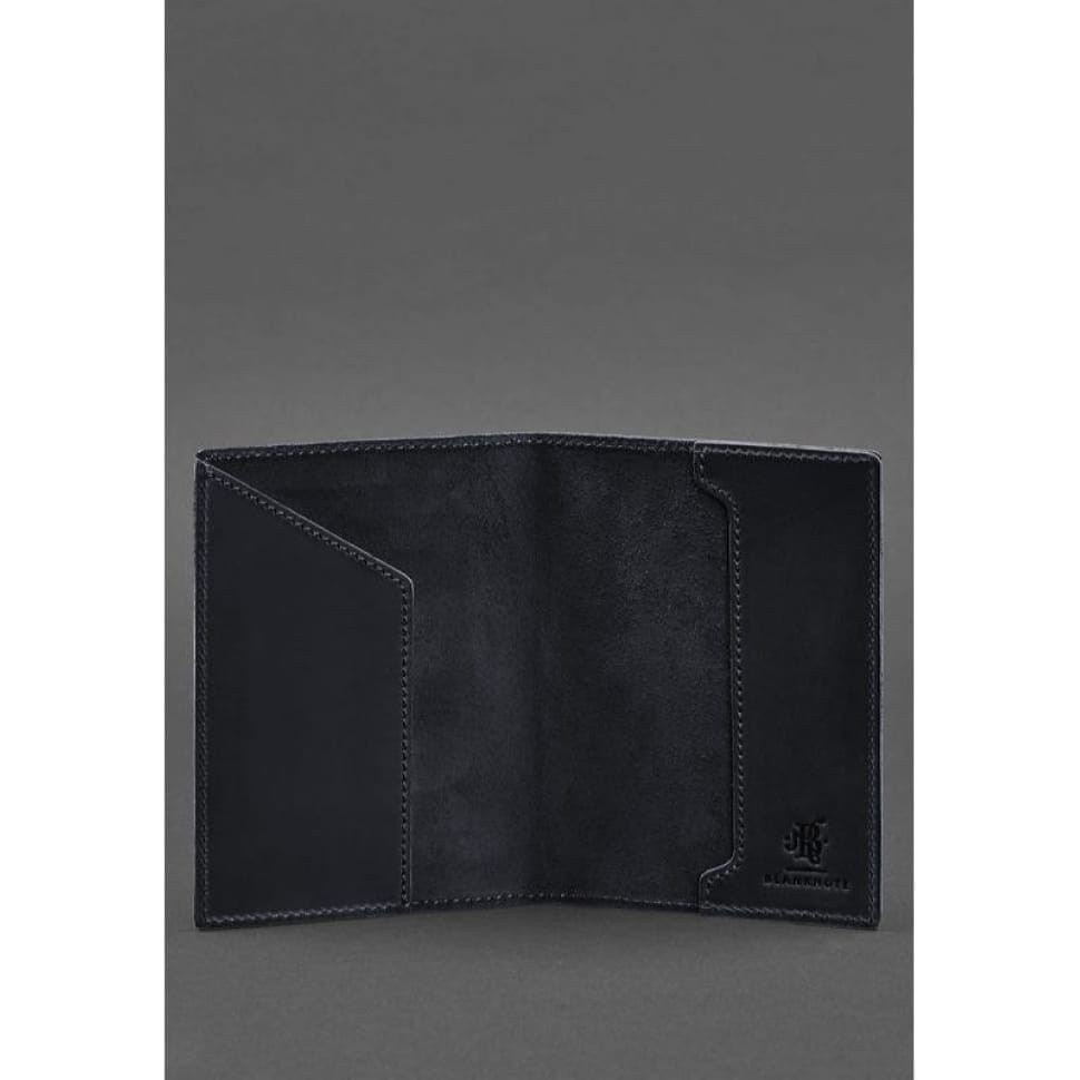 Шкіряна обкладинка для паспорта з польським гербом темно-синя Crazy Horse