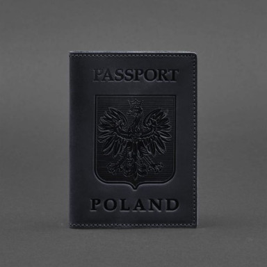 Leather passport cover with Polish coat of arms dark blue Crazy Horse