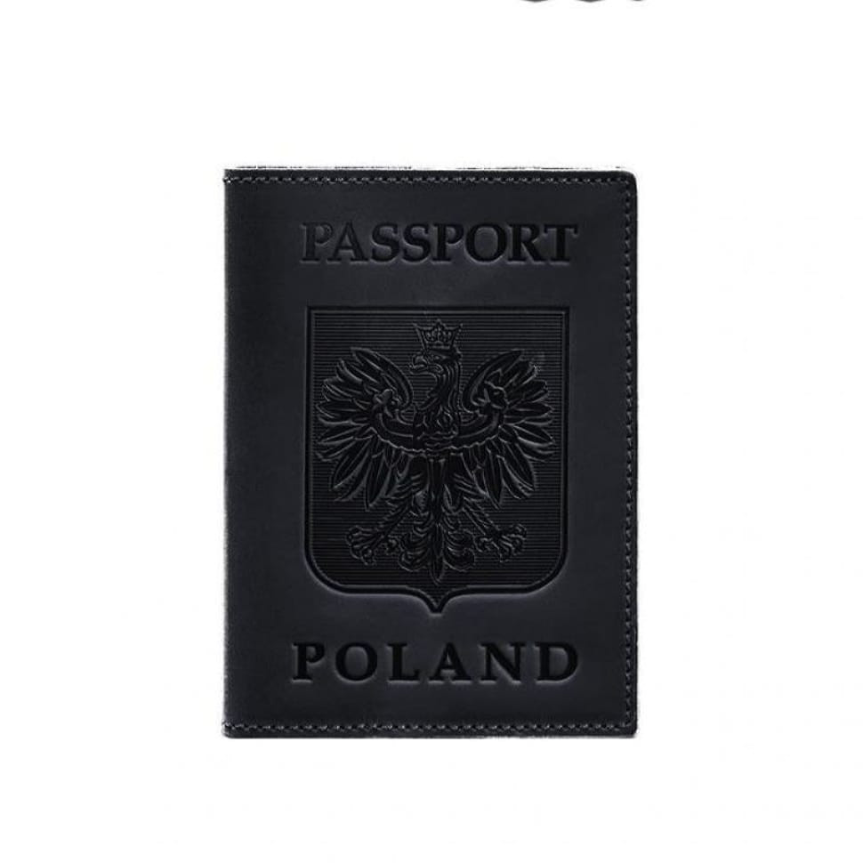 Шкіряна обкладинка для паспорта з польським гербом темно-синя Crazy Horse