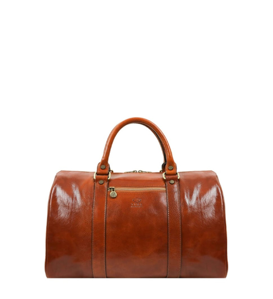 Womens Small Leather Overnight Bag, Duffel Bag - The Ambassadors - Cognac Brown color -  Time Resistance 5229601W