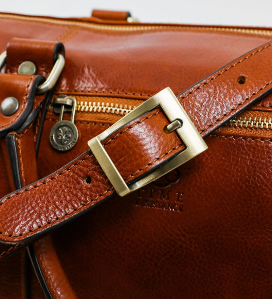 Womens Small Leather Overnight Bag, Duffel Bag - The Ambassadors - Cognac Brown color -  Time Resistance 5229601W