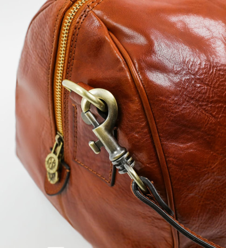 Womens Small Leather Overnight Bag, Duffel Bag - The Ambassadors - Cognac Brown color -  Time Resistance 5229601W
