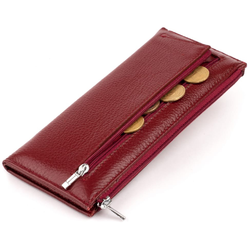 Горизонтальный тонкий кошелек из кожи женский ST Leather 19326 Бордовый