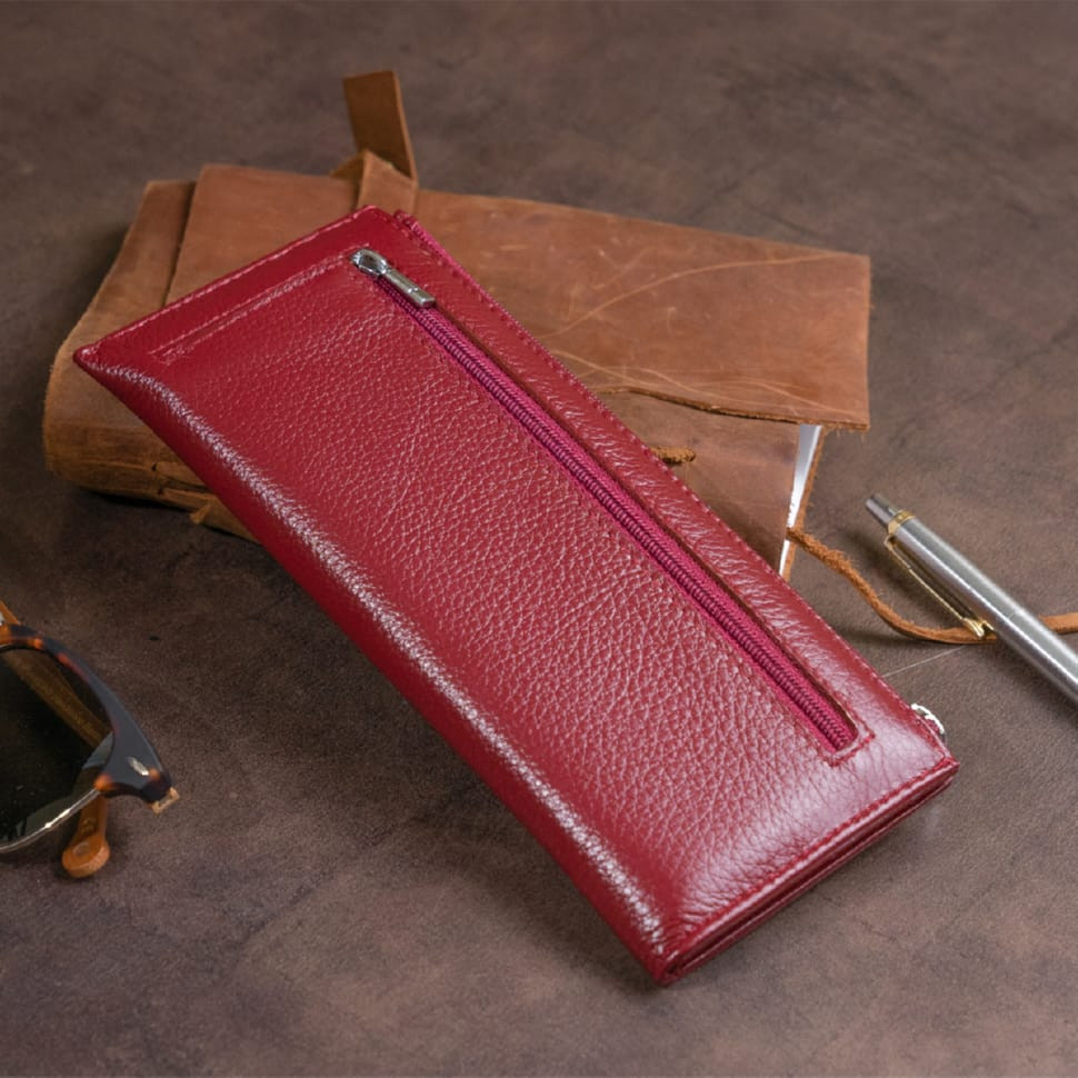 Горизонтальный тонкий кошелек из кожи женский ST Leather 19326 Бордовый