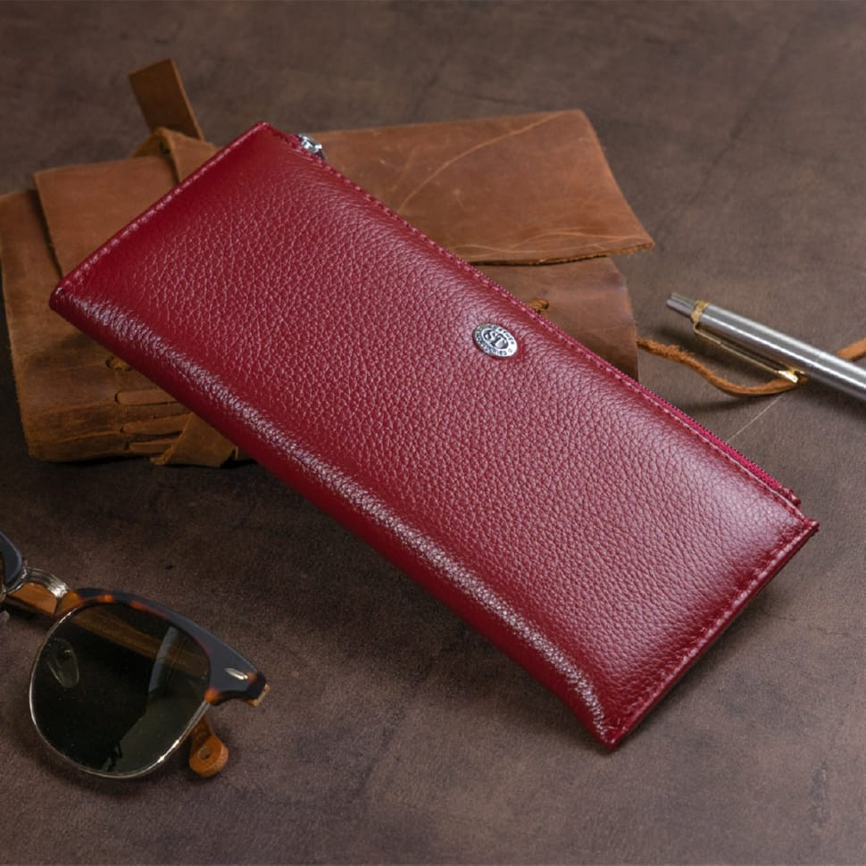 Горизонтальный тонкий кошелек из кожи женский ST Leather 19326 Бордовый