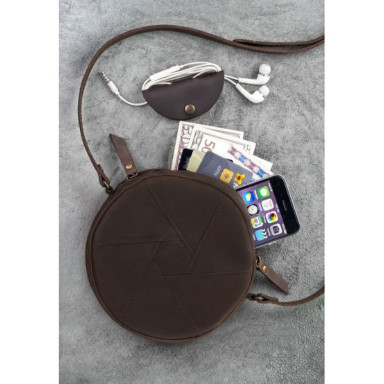 Leather round women's bag Bon-Bon dark brown