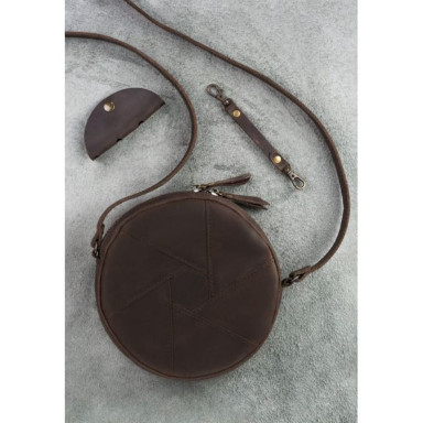Leather round women's bag Bon-Bon dark brown