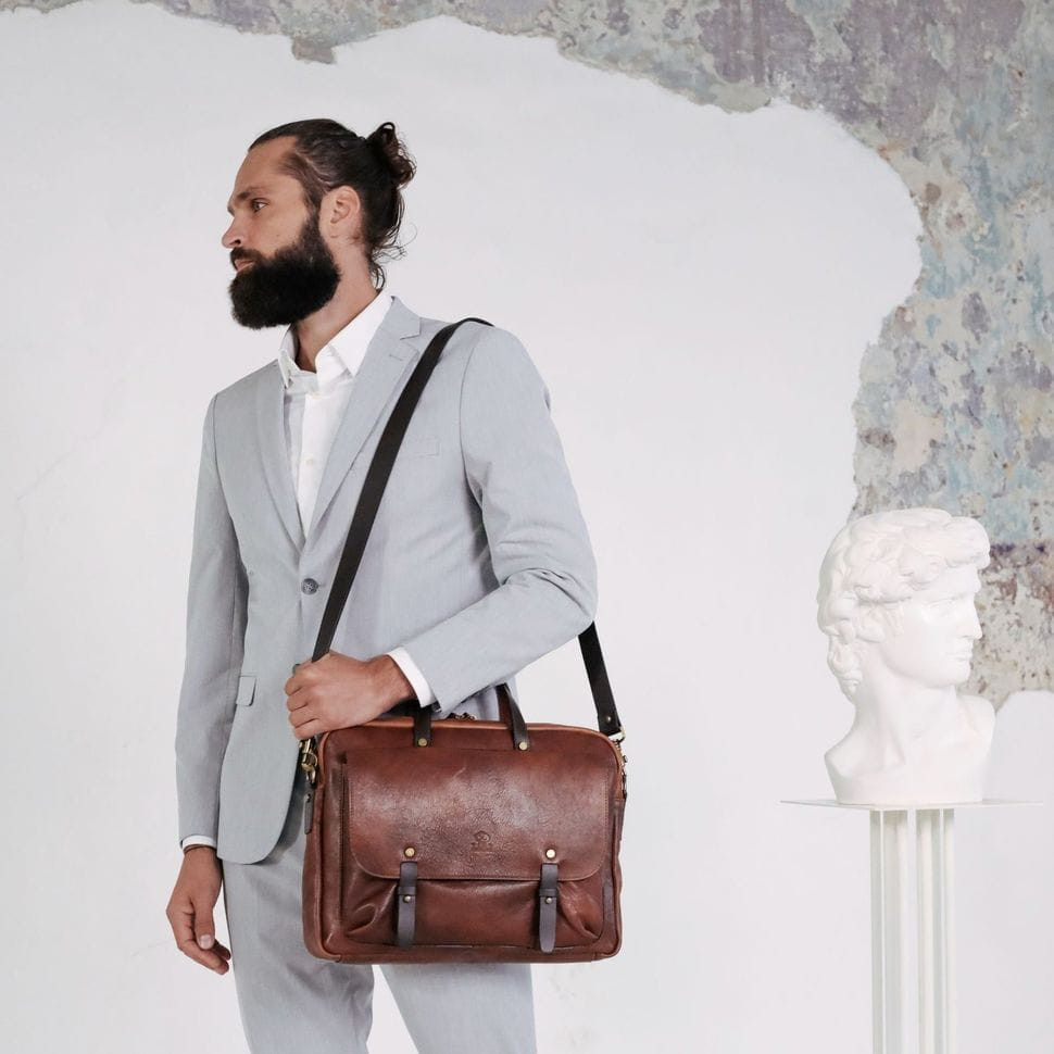 Шкіряний портфель для ноутбука - Lanark - коньячний Time Resistance 5242101