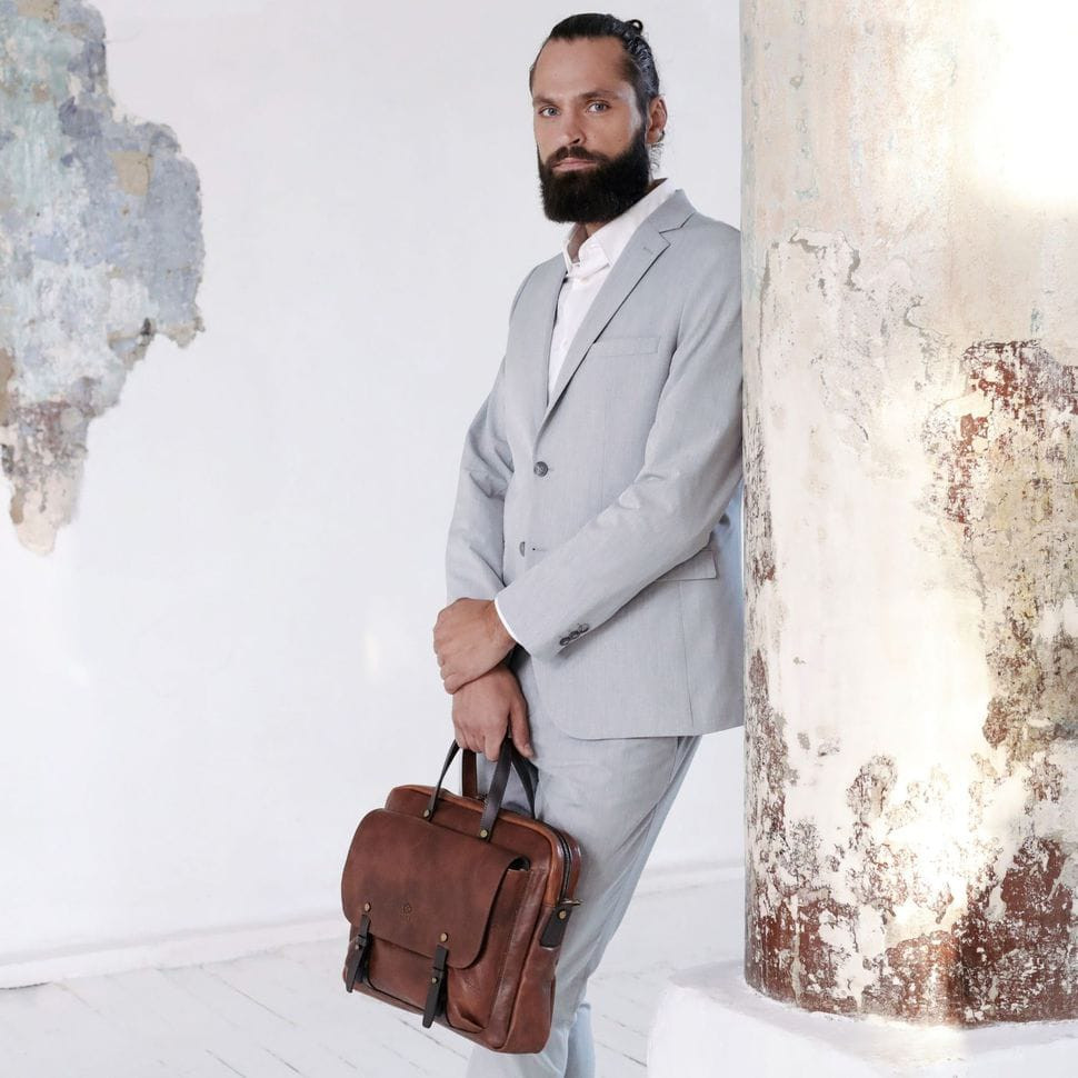 Шкіряний портфель для ноутбука - Lanark - коньячний Time Resistance 5242101