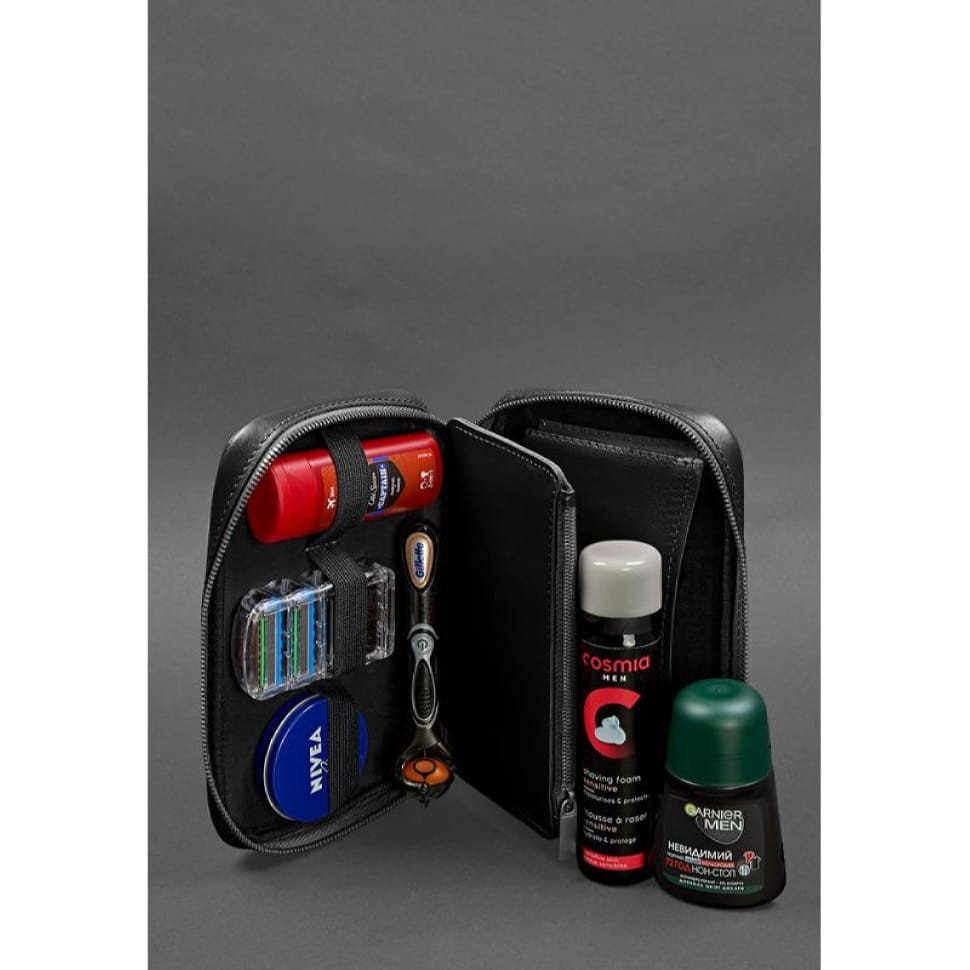 Шкіряна косметичка-несесер 7.0 чорний краст