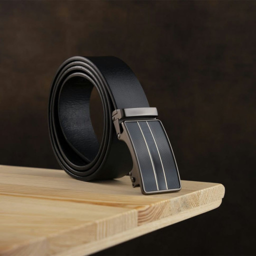 Ремінь чоловічий зі смужками на пряжці Vintage 20334 Чорний