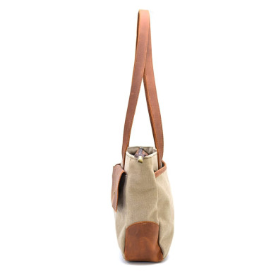 Womens canvas and leather tote bag TARWA RBs-3930-3md with front pockets