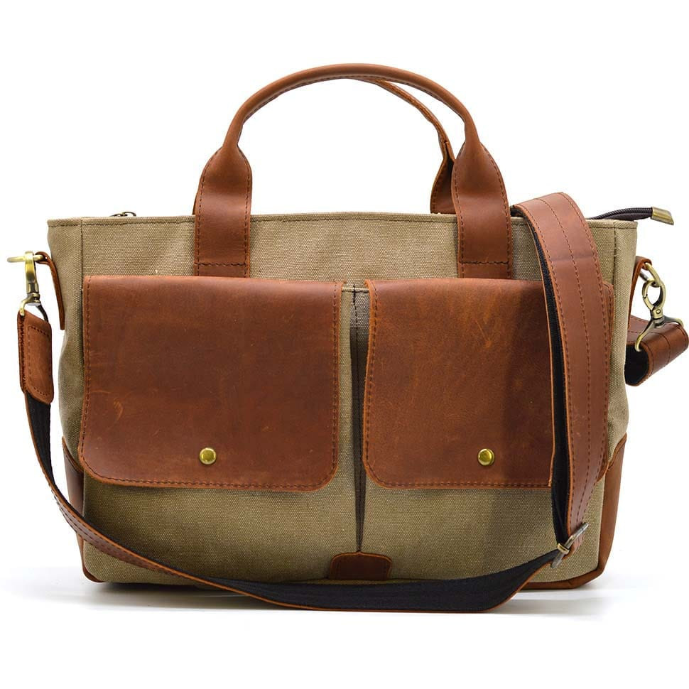 Чоловіча сумка з канвас та кінської шкіри TARWA RbSc-3990-3md коньяк